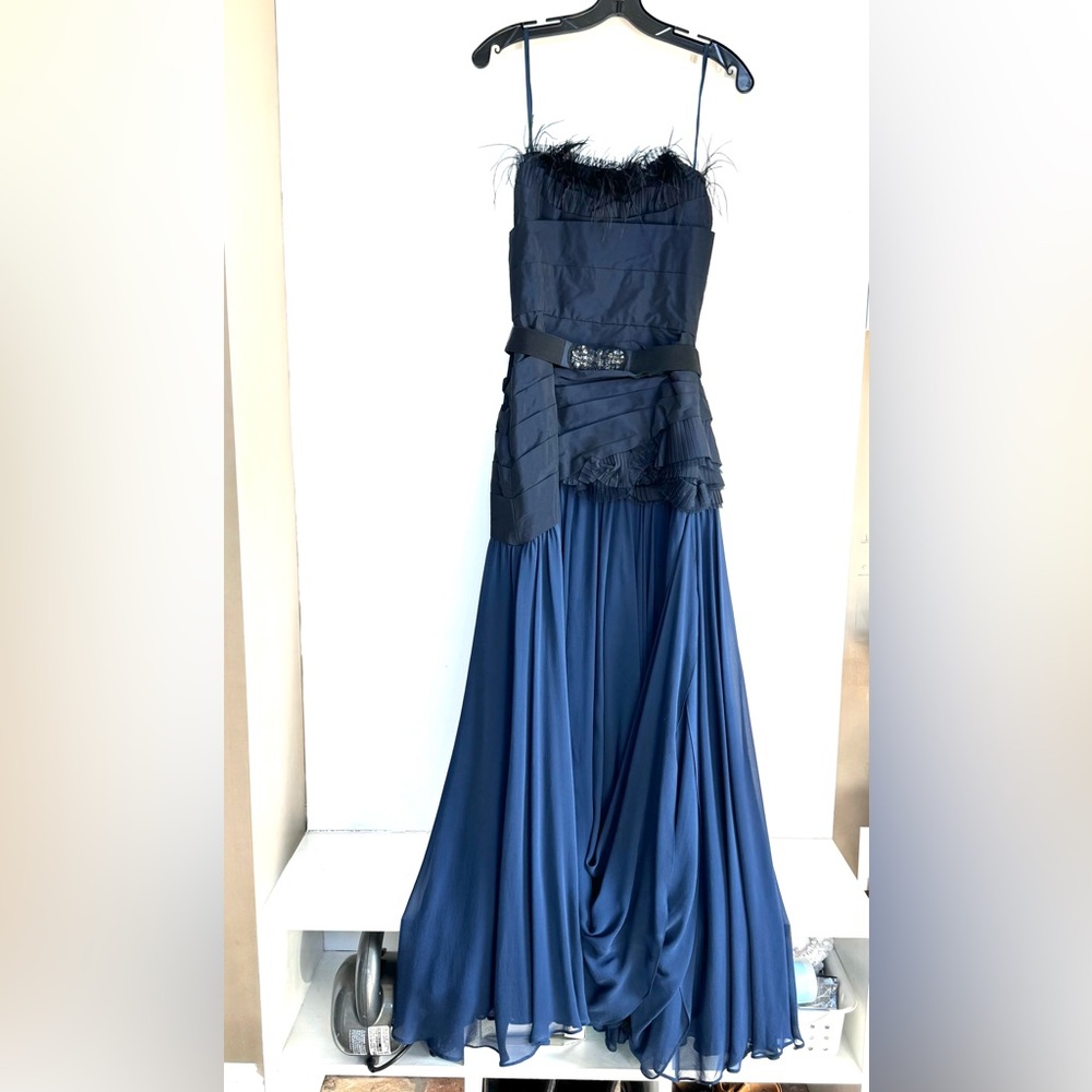 BCBGMaxAzaria Strapless Feathered Evening Gown